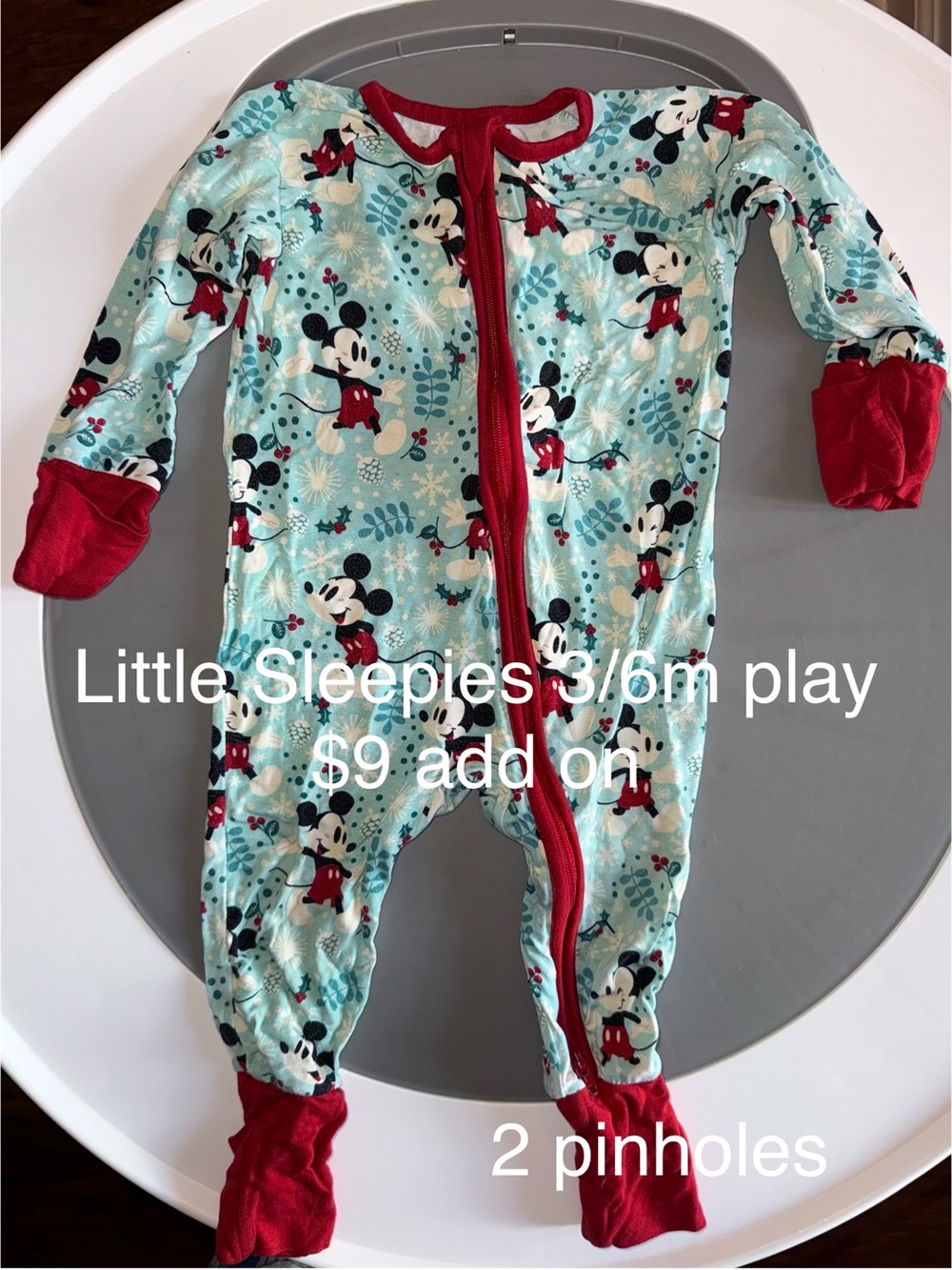 Little Sleepies Light Blue and Red Mickey Mouse Convertible Pajamas